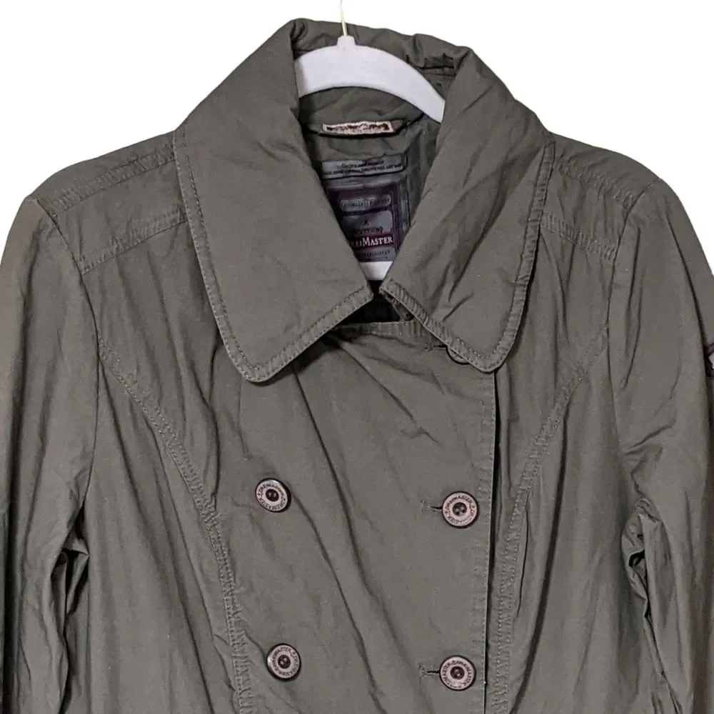 DreiMaster cotton double breasted military- esque utility trench coat Large